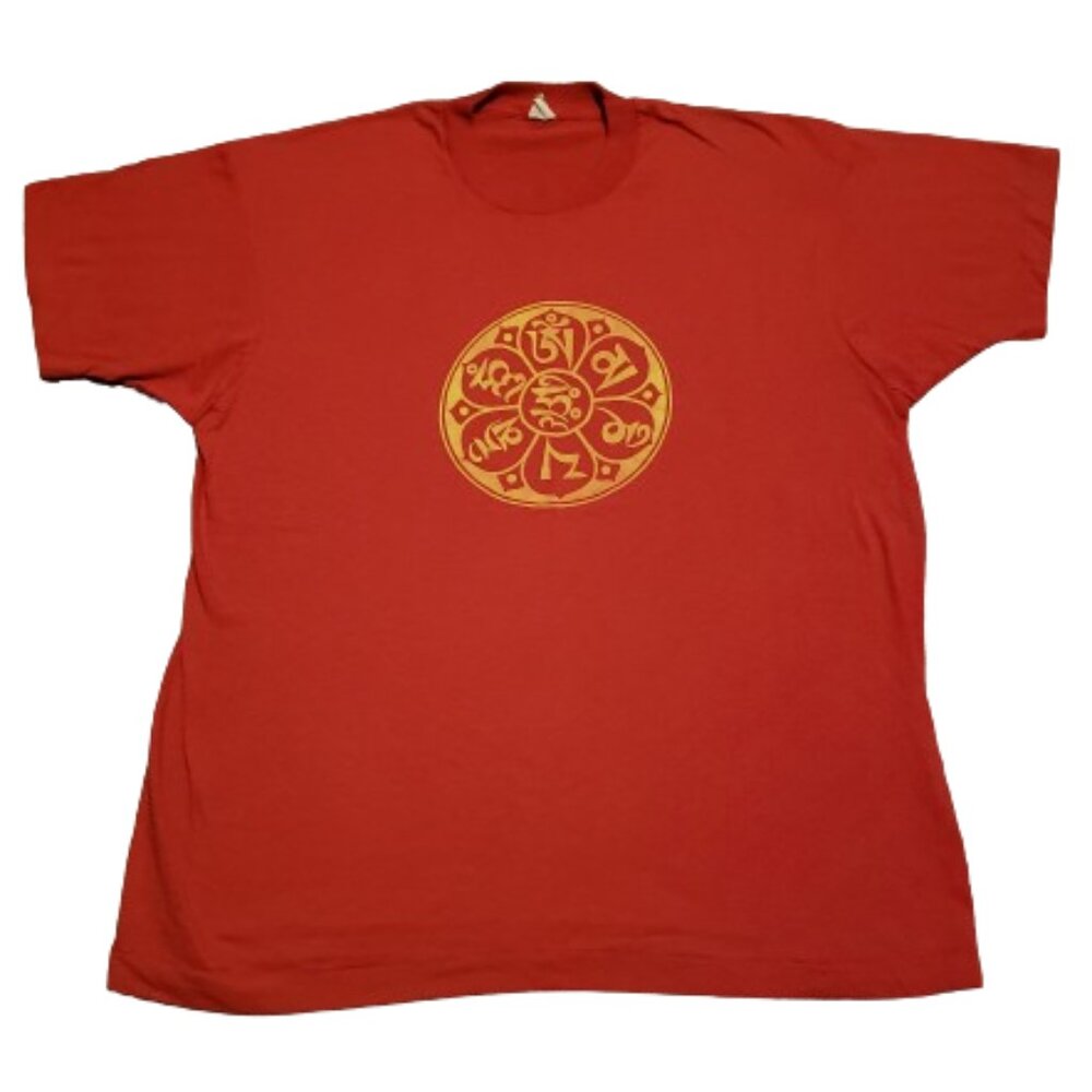 Vintage Screen Stars Tibetan Prayer Wheel T-Shirt Men's XL Red 90s Retro Tee